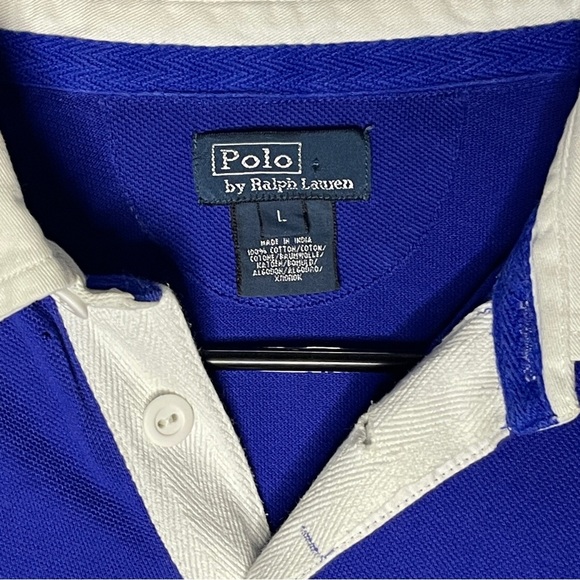 Polo Ralph Lauren Boys Large 14/16 Blue Rugby Stripe Long Sleeve Polo Y2K Rare - Picture 3 of 8